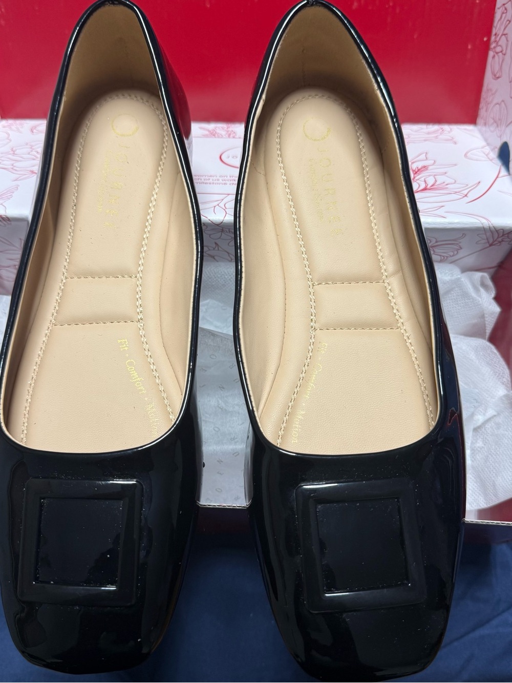 Journee Collection Black Patent Square-Toe Ballet Flats